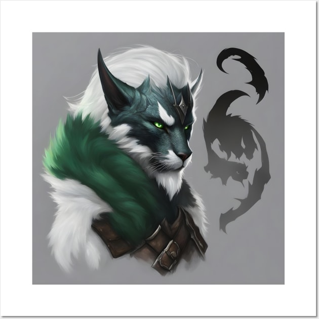 fantasy cat knight green Wall Art by Chantel Fourie